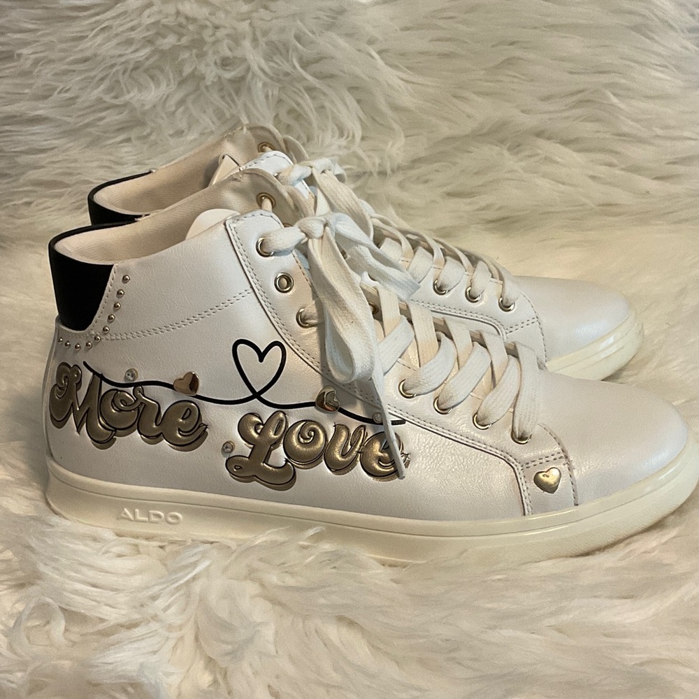 Aldo White High-Top Sneakers with Love Detail